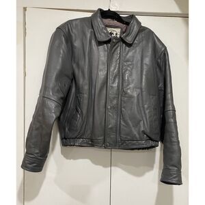 SADDLERY Cooper Collection Leather Jacket Men Sz 38 Grey Side Pocket Elastic Hem